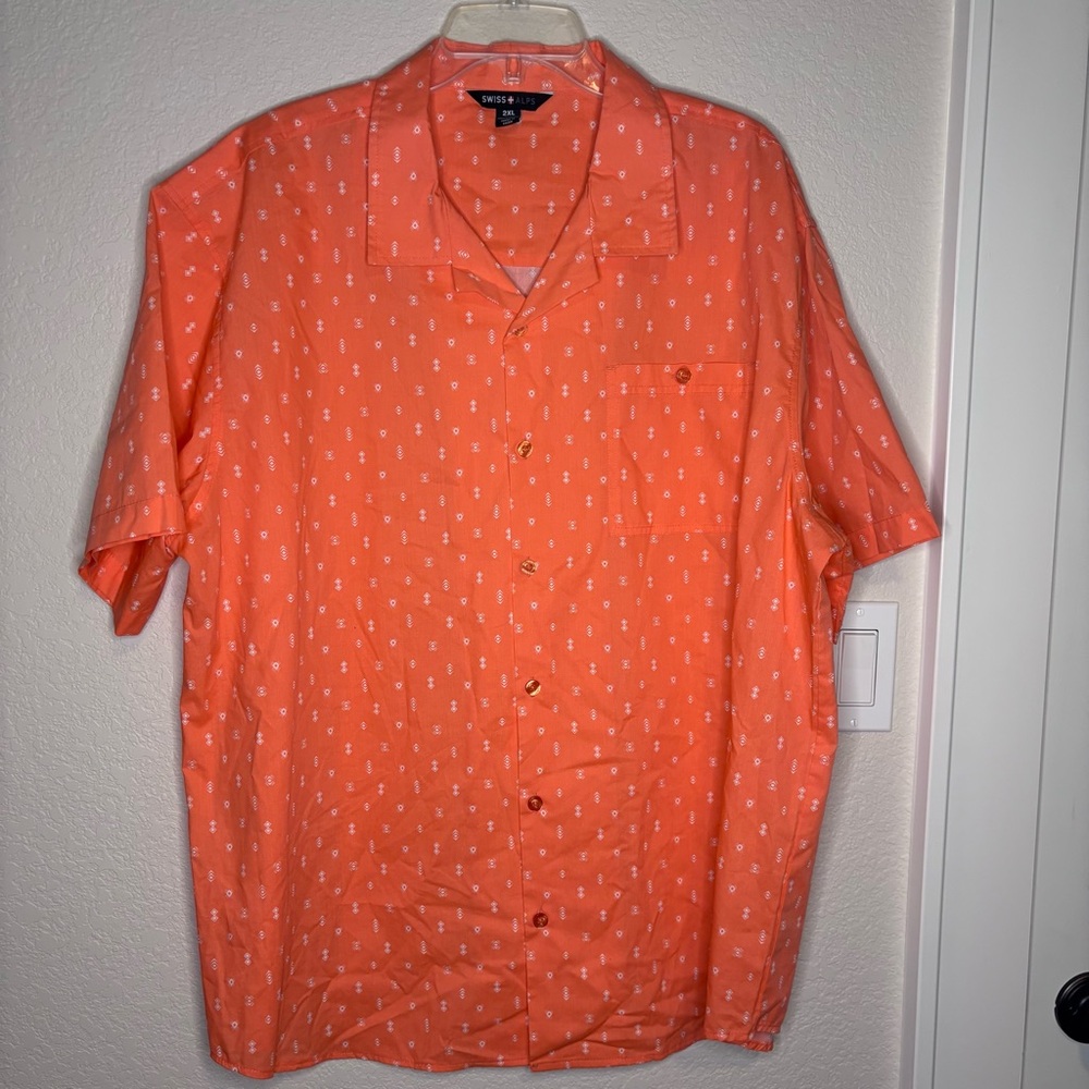 Swiss + Men’s Orange‎ Casual Button Down Shirt with Short Sleeves